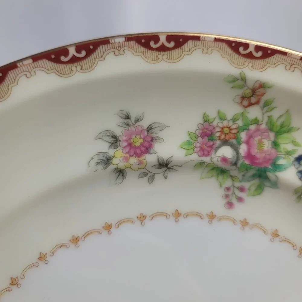 TWO Meito Keepsake Dinner Plates Ivory with Rust & Tan Scroll & Floral Rim